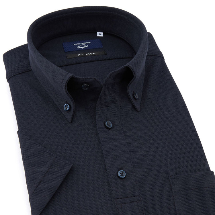 ＪＰコンフォート ネイビー 【発送在庫あり】【WEB限定】【半袖】【JOHN PEARSE comfort navy】ボタンダウンビズポロシャツ プルオーバータイプ/ネイビー/ULTRA MOVE「ニット素材」「ノーアイロン」「ストレッチ」「高通気性」 青濃色