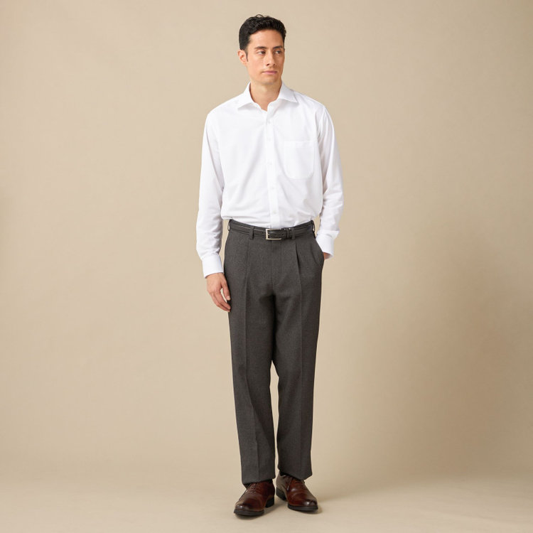 ジョンピアース 【JOHN PEARSE White】【秋冬】1タックパンツ/グレー×シャークスキン調 / ウォッシャブル/※裾上げ必要 グレー中間