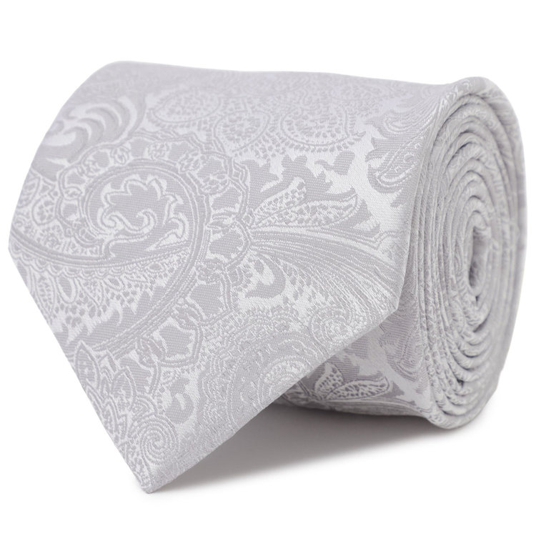 ドナートヴィンチ 【Donato Vinci Italy】【結婚式】シルクフォーマルネクタイ 8.0㎝幅/シルバー×ペイズリー/MADE IN JAPAN グレー淡色
