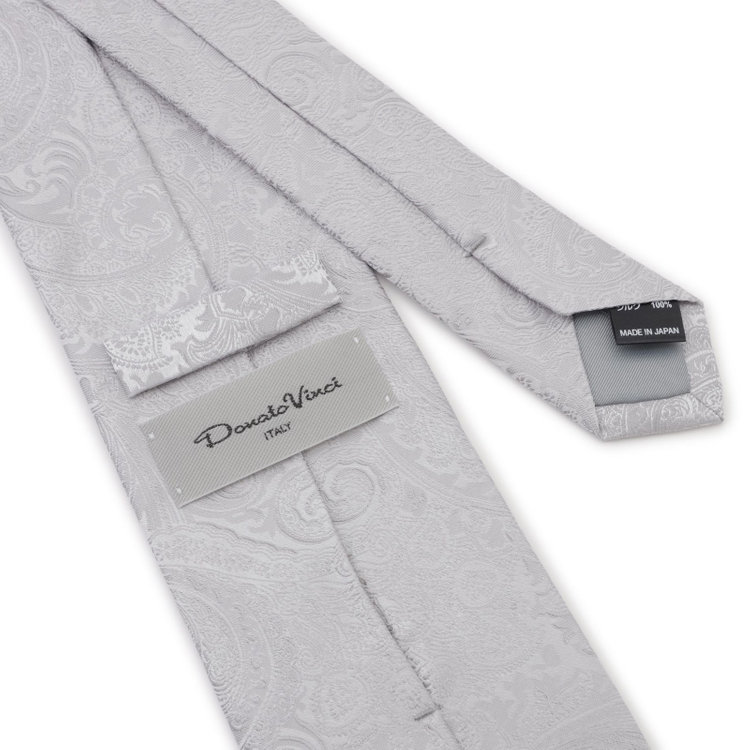 ドナートヴィンチ 【Donato Vinci Italy】【結婚式】シルクフォーマルネクタイ 8.0㎝幅/シルバー×ペイズリー/MADE IN JAPAN グレー淡色