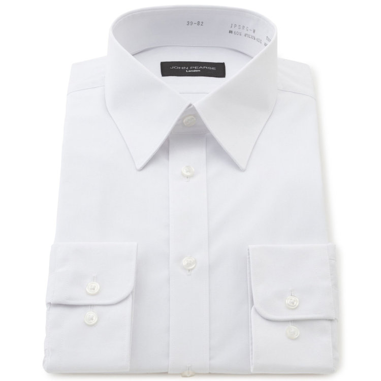 ジョンピアースブラック 【JOHN PEARSE Black】【SLIM】【形態安定】レギュラーカラーワイシャツ/ホワイト×ブロード 白