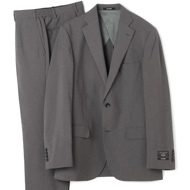 ＪＰ コンフォート 【JOHN PEARSE comfort】【春夏】2釦シングルスーツ ショートタック/グレー×ハウンドトゥース/ULTRA MOVE/TRABEST/ウエストシャーリング仕様/ウォッシャブル/ストレッチ/※裾上げ必要 グレー濃色