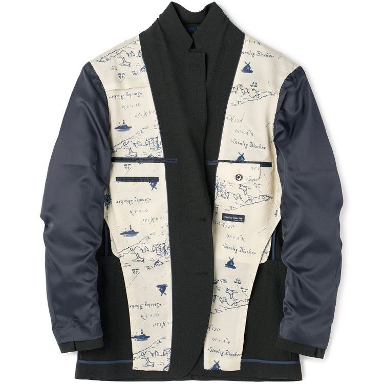 スタンリーブラッカ 【stanley blacker new york】【春夏】2釦シングルセットアップジャケット/カーキ×サッカー/ストレッチ 緑濃色