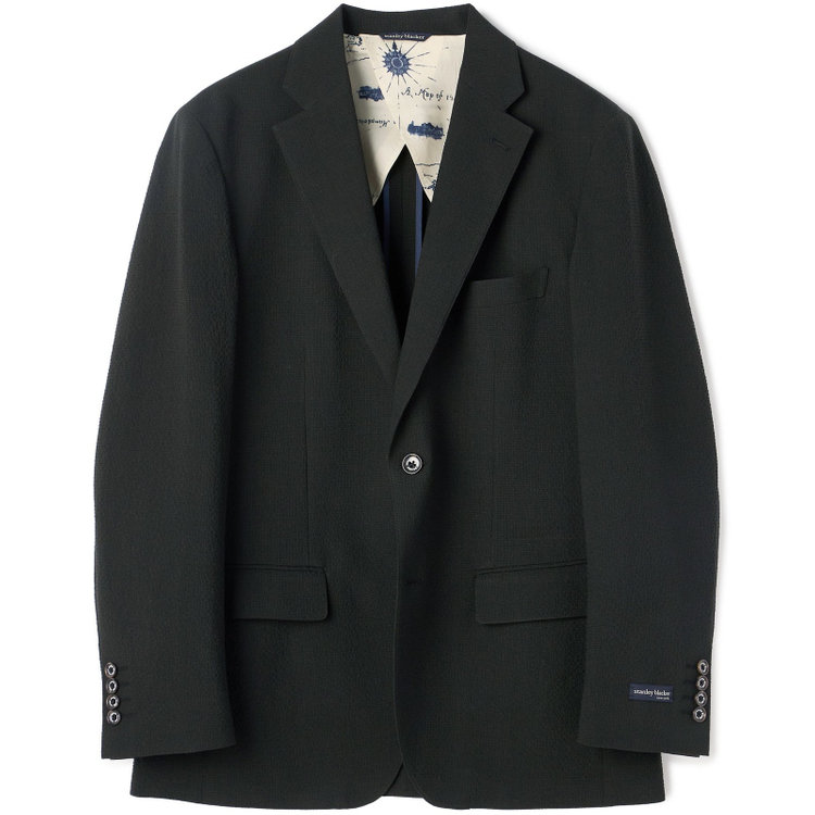 スタンリーブラッカ 【stanley blacker new york】【春夏】2釦シングルセットアップジャケット/カーキ×サッカー/ストレッチ 緑濃色