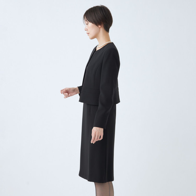 ソノタ（KONAKA用） 【BIEN BELLE】【年間】【ストレッチ】ノーカラーサテン使いアンサンブルレディースフォーマル 黒