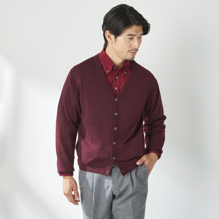 スタンリーブラッカ 【stanley blacker new york】【秋冬】ベーシックカーディガン/ワイン 赤濃色
