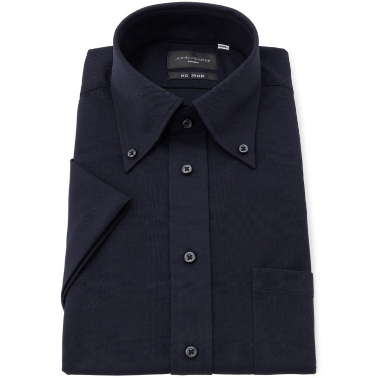 ジョンピアースブラック 【半袖】【JOHN PEARSE Black】【ノーアイロン】ボタンダウンドレスワイシャツ/ネイビー×ドビー/ULTRA MOVE/ニット素材 紺中間