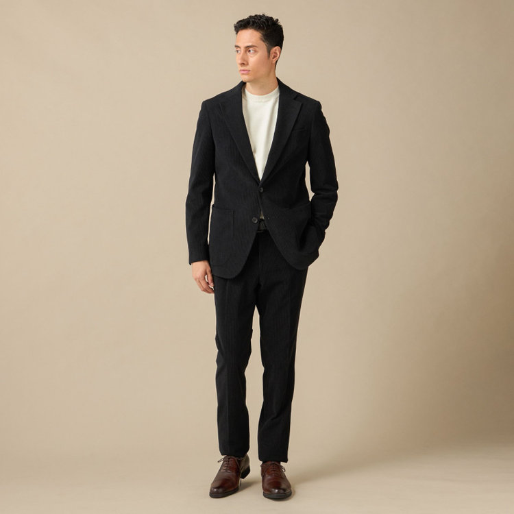 ＪＰコンフォート ネイビー 【JOHN PEARSE comfort navy】【秋冬】2釦シングルジャケット セットアップ対応/ブラック×トリコットコーデュロイ/ULTRA MOVE/ ウォッシャブル 黒