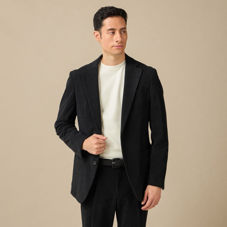 ＪＰコンフォート ネイビー 【JOHN PEARSE comfort navy】【秋冬】2釦シングルジャケット セットアップ対応/ブラック×トリコットコーデュロイ/ULTRA MOVE/ ウォッシャブル 黒
