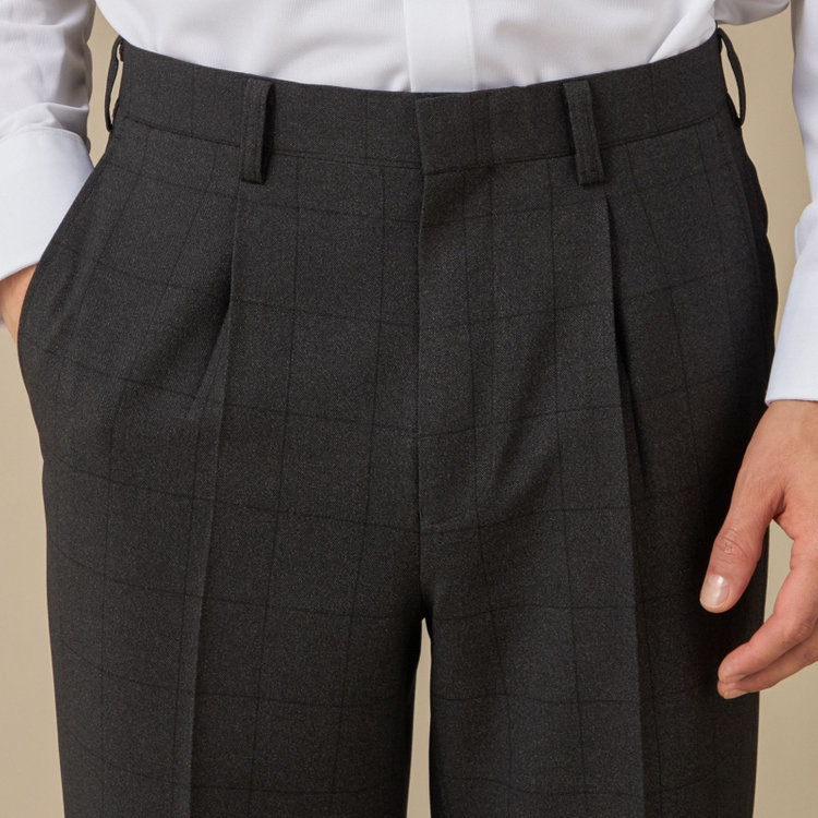 ジョンピアース 【JOHN PEARSE White】【秋冬】1タックパンツ/ダークグレー×チェック / ウォッシャブル/※裾上げ必要 グレー濃色