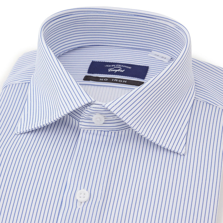 ＪＰコンフォート ネイビー 【発送在庫あり】【WEB限定】【JOHN PEARSE comfort navy】ワイドカラーワイシャツ/ホワイト×ネイビーストライプ/ULTRA MOVE「ニット素材」「ノーアイロン」「ストレッチ」「高通気性」 紺中間