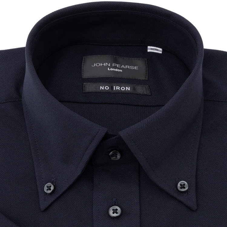 ジョンピアースブラック 【半袖】【JOHN PEARSE Black】【ノーアイロン】ボタンダウンドレスワイシャツ/ネイビー×ドビー/ULTRA MOVE/ニット素材 紺中間
