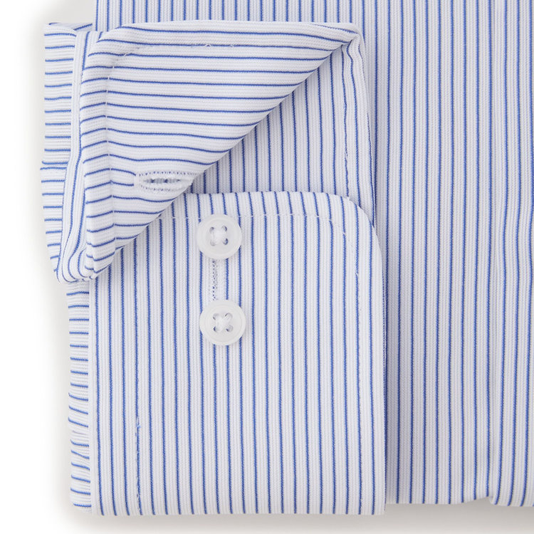 ＪＰコンフォート ネイビー 【発送在庫あり】【WEB限定】【JOHN PEARSE comfort navy】ワイドカラーワイシャツ/ホワイト×ネイビーストライプ/ULTRA MOVE「ニット素材」「ノーアイロン」「ストレッチ」「高通気性」 紺中間