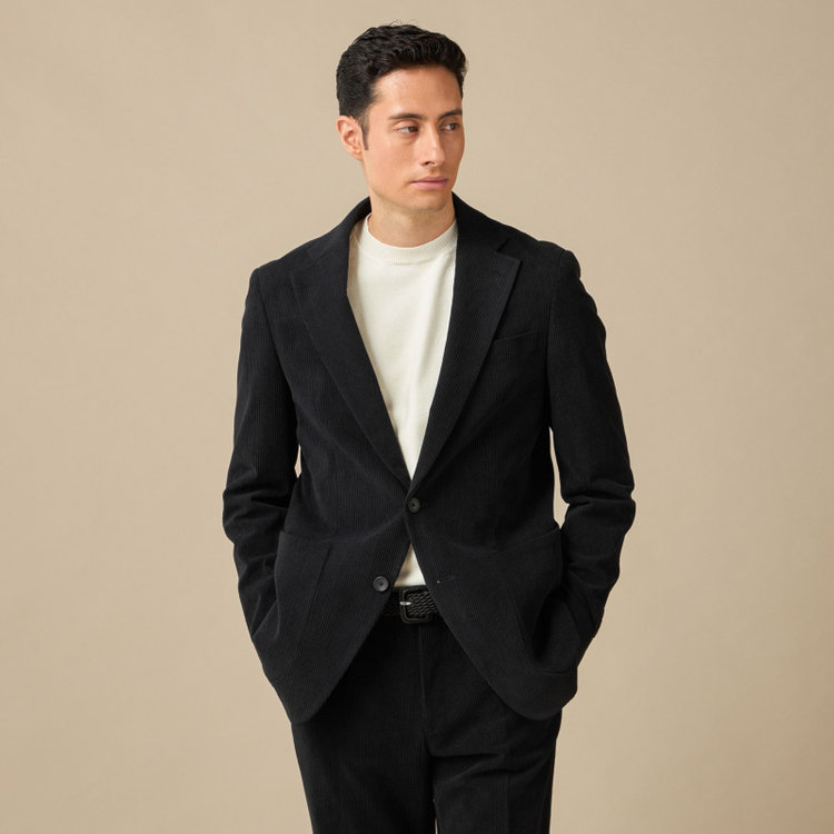 ＪＰコンフォート ネイビー 【JOHN PEARSE comfort navy】【秋冬】2釦シングルジャケット セットアップ対応/ブラック×トリコットコーデュロイ/ULTRA MOVE/ ウォッシャブル 黒