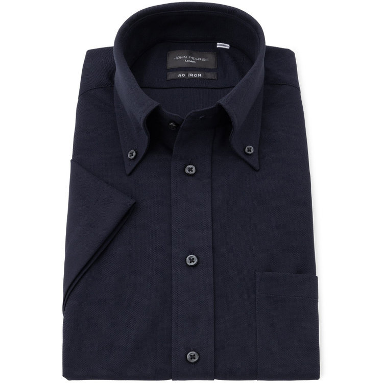 ジョンピアースブラック 【半袖】【JOHN PEARSE Black】【ノーアイロン】ボタンダウンドレスワイシャツ/ネイビー×ドビー/ULTRA MOVE/ニット素材 紺中間