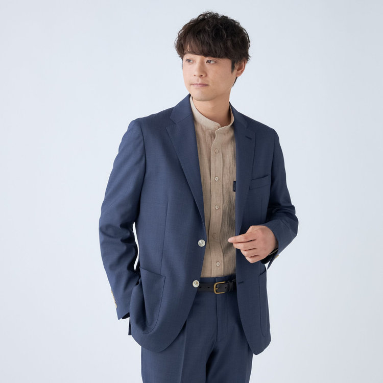 スタンリーブラッカ 【stanley blacker new york】【長袖】リネンブレンドバンドカラー/ベージュ 茶淡色