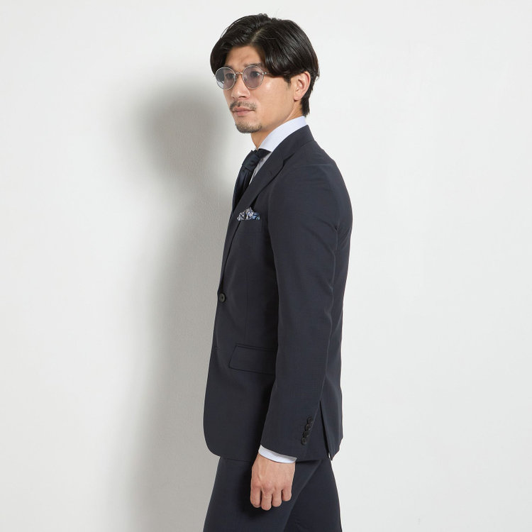 ＪＰ コンフォート 【JOHN PEARSE comfort】【春夏】2釦シングルスーツ ショートタック/ネイビー×チェック/REAL NAVY/NEW ZEALAND WOOL/SHOWER CLEAN/SustainaBee Wool/※裾上げ必要 紺中間