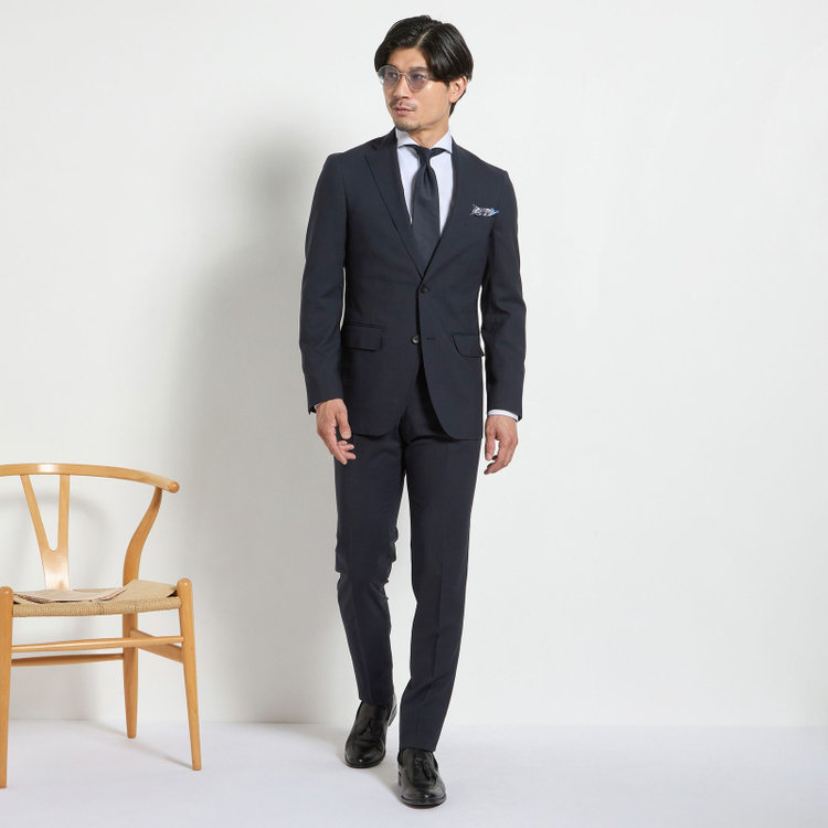 ＪＰ コンフォート 【JOHN PEARSE comfort】【春夏】2釦シングルスーツ ショートタック/ネイビー×チェック/REAL NAVY/NEW ZEALAND WOOL/SHOWER CLEAN/SustainaBee Wool/※裾上げ必要 紺中間