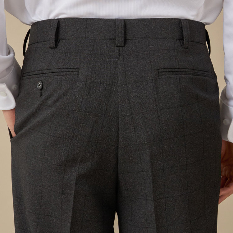 ジョンピアース 【JOHN PEARSE White】【秋冬】1タックパンツ/ダークグレー×チェック / ウォッシャブル/※裾上げ必要 グレー濃色
