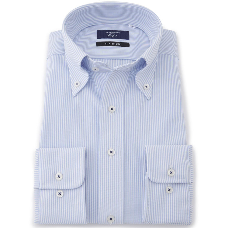 KONAKA　アウトレット 【WEB限定/OUTLET/汚れ・キズ等有】【JOHN PEARSE comfort navy】ボタンダウンカラーワイシャツ/ブルー×ストライプ/ULTRA MOVE「ニット素材」「ノーアイロン」「ストレッチ」「高通気性」 青淡色