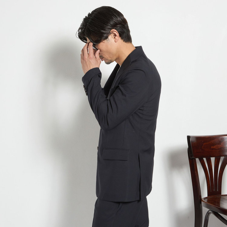 ＪＰ コンフォート 【JOHN PEARSE comfort】【春夏】2釦シングルスーツ 1タック/ネイビー×チェック/ウエストシャーリング/COOL MAX/※パンツ裾上げ済み仕様 紺中間
