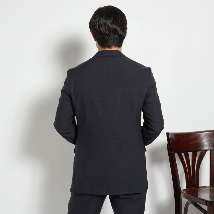ＪＰ コンフォート 【JOHN PEARSE comfort】【春夏】2釦シングルスーツ 1タック/ネイビー×チェック/ウエストシャーリング/COOL MAX/※パンツ裾上げ済み仕様 紺中間