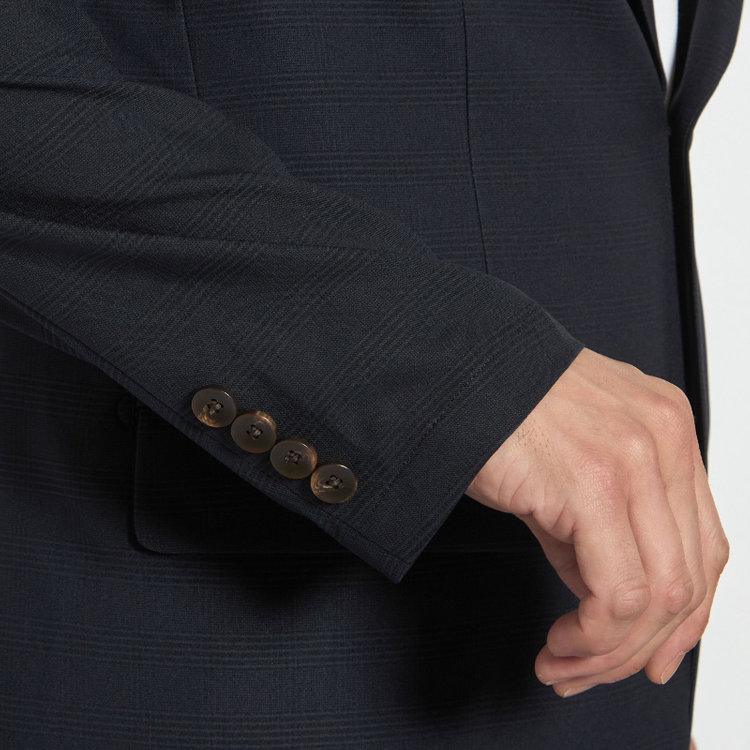 ＪＰ コンフォート 【JOHN PEARSE comfort】【春夏】2釦シングルスーツ 1タック/ネイビー×チェック/ウエストシャーリング/COOL MAX/※パンツ裾上げ済み仕様 紺中間