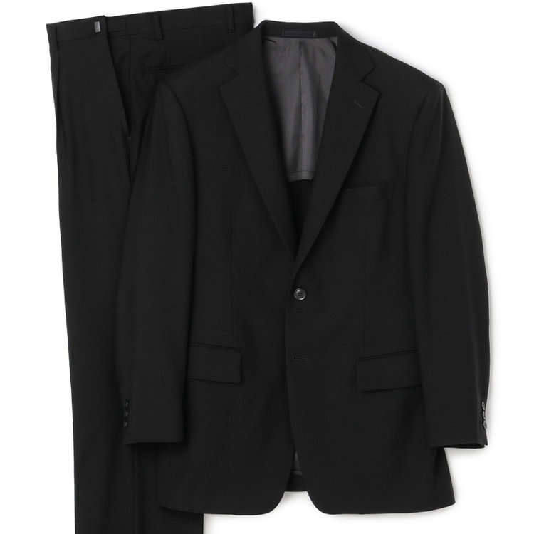 ジャスリー 【JASLEY】【秋冬】濃染加工/2釦シングルフォーマルスーツ 1タックパンツ/生活撥水加工/アジャスター付/※裾上げ必要 黒