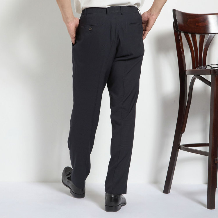 ＪＰ コンフォート 【JOHN PEARSE comfort】【春夏】2釦シングルスーツ 1タック/ネイビー×チェック/ウエストシャーリング/COOL MAX/※パンツ裾上げ済み仕様 紺中間