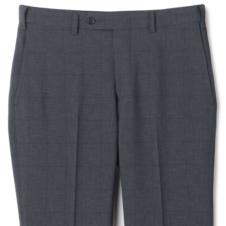 ジョンピアース 【JOHN PEARSE Black SELECT LINE】【春夏】機能性ポリエステル 0タックパンツ/グレー×チェック/ウエストムーブ仕様/ULTRA MOVE/※裾上げ必要 グレー濃色