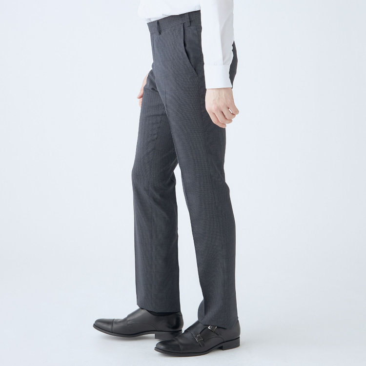 ジョンピアース 【JOHN PEARSE Black SELECT LINE】【春夏】機能性ポリエステル 0タックパンツ/グレー×チェック/ウエストムーブ仕様/ULTRA MOVE/※裾上げ必要 グレー濃色