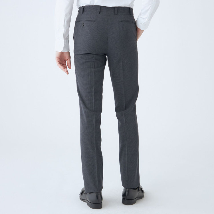 ジョンピアース 【JOHN PEARSE Black SELECT LINE】【春夏】機能性ポリエステル 0タックパンツ/グレー×チェック/ウエストムーブ仕様/ULTRA MOVE/※裾上げ必要 グレー濃色