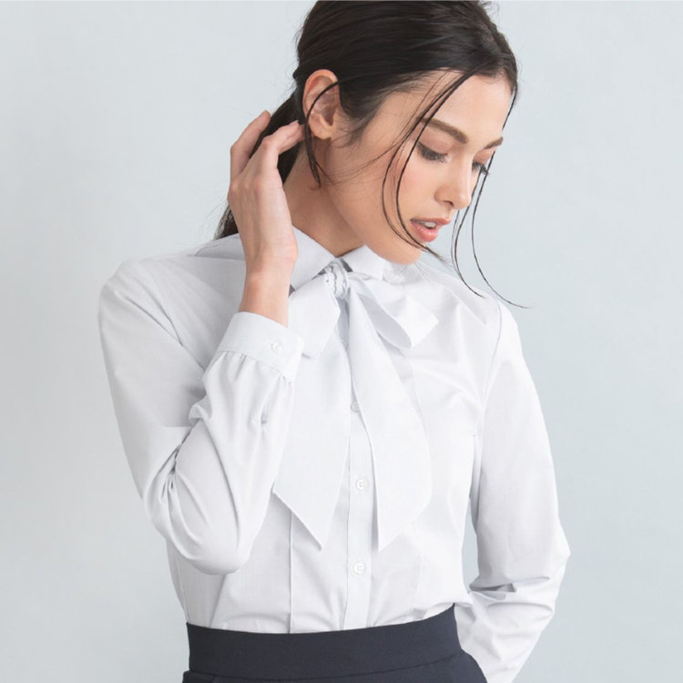 【WEB限定/OUTLET/汚れ・キズ等有】【NATURAL BEAUTY】リボン取り外しブラウス/ペールピンク×ドビー