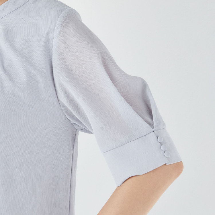 ナチュラル　ビューティー  【NATURAL BEAUTY】パフスリーブ襟元ギャザーブラウス/グレー グレー中間