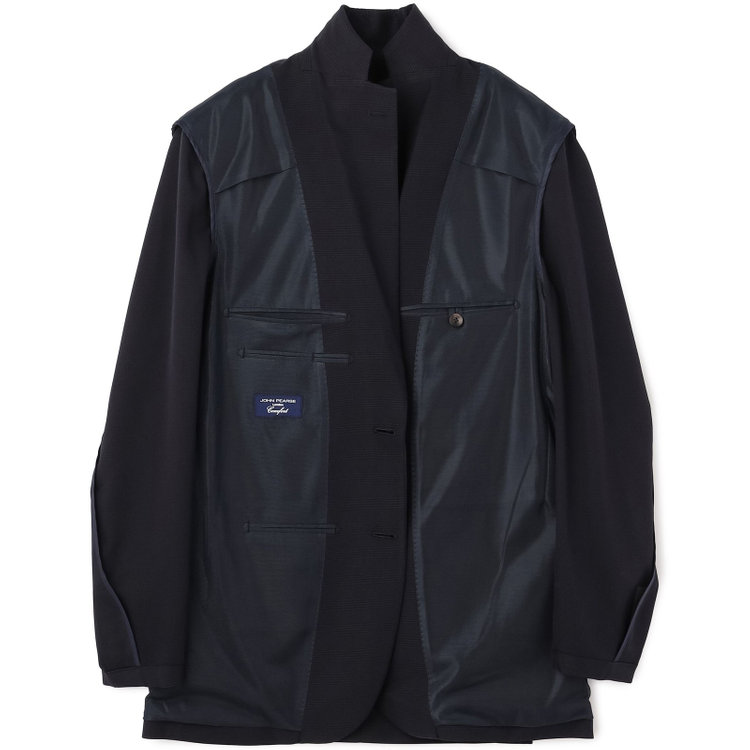ＪＰ コンフォート 【JOHN PEARSE comfort】【春夏】2釦シングルスーツ 1タック/ネイビー×チェック/ウエストシャーリング/COOL MAX/※パンツ裾上げ済み仕様 紺中間
