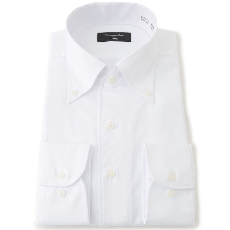 ドナートヴィンチウォモ 【Donato Vinci Italy Uomo】【STYLISH】【形態安定】【綿100％】ワンピースカラーボタンダウンワイシャツ/ホワイト×ドビーツイル 白