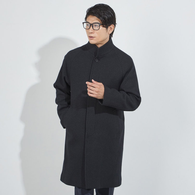 ＫＭＣブラック 【KANSAIMAN collection】ショートスタンドカラーコート/ネイビー/RE:NEWOOL 紺中間