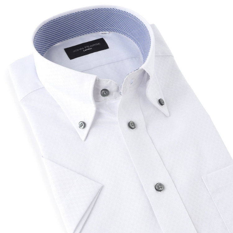 ジョンピアースブラック 【半袖】【JOHN PEARSE Black】【形態安定】ボタンダウンドレスワイシャツ/グレー×ドビー/襟裏別布/釦.釦付糸：グレー/ULTRA BREATH COOL グレー淡色