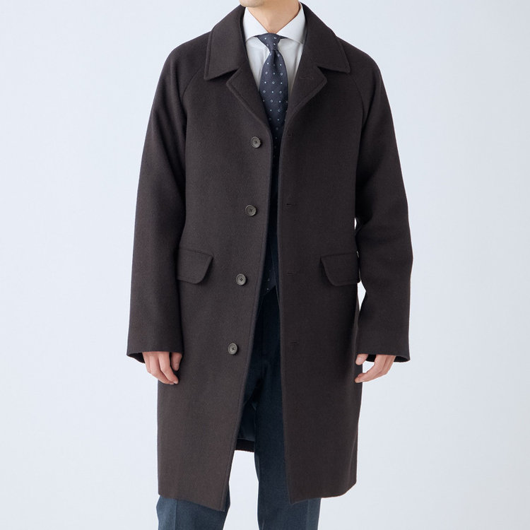 ＫＭＣブラック 【KANSAIMAN collection】【レギュラーフィット】ウールブレンド バルマカーンコート/ブラウン＆ネイビー/RE:NEWOOL 茶濃色