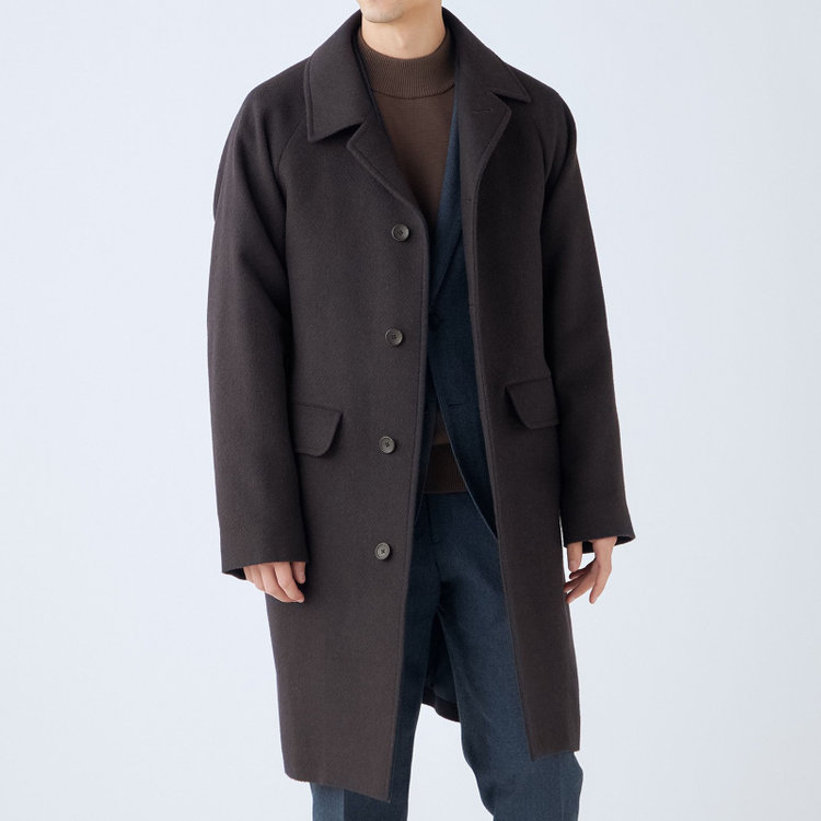 ＫＭＣブラック 【KANSAIMAN collection】【レギュラーフィット】ウールブレンド バルマカーンコート/ブラウン＆ネイビー/RE:NEWOOL 茶濃色