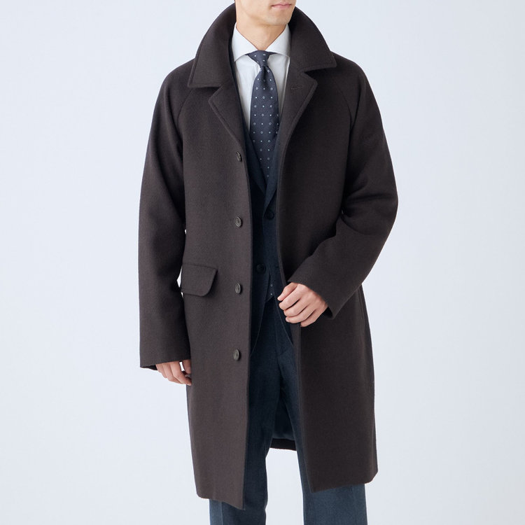 ＫＭＣブラック 【KANSAIMAN collection】【レギュラーフィット】ウールブレンド バルマカーンコート/ブラウン＆ネイビー/RE:NEWOOL 茶濃色