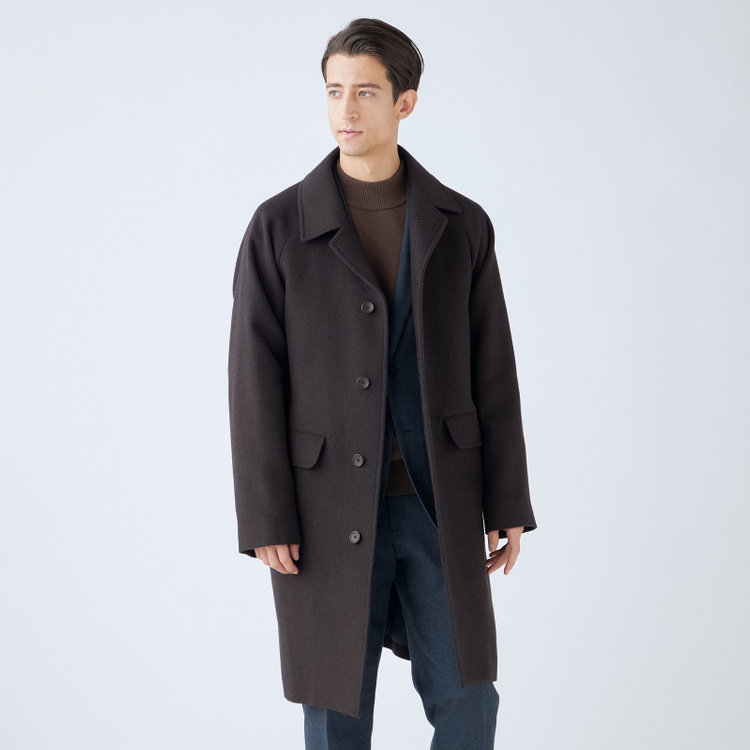 ＫＭＣブラック 【KANSAIMAN collection】【レギュラーフィット】ウールブレンド バルマカーンコート/ブラウン＆ネイビー/RE:NEWOOL 茶濃色