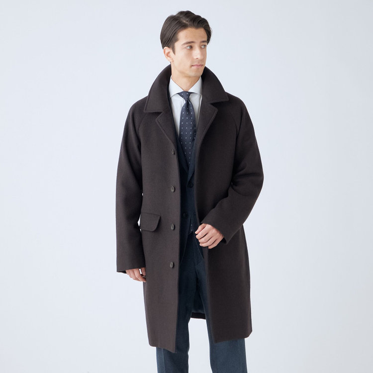 ＫＭＣブラック 【KANSAIMAN collection】【レギュラーフィット】ウールブレンド バルマカーンコート/ブラウン＆ネイビー/RE:NEWOOL 茶濃色