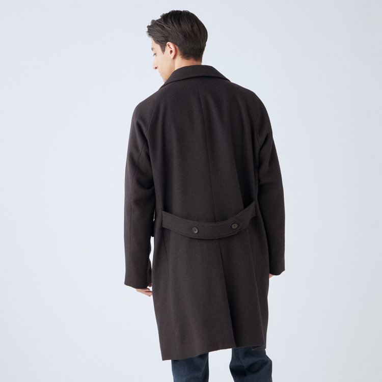 ＫＭＣブラック 【KANSAIMAN collection】【レギュラーフィット】ウールブレンド バルマカーンコート/ブラウン＆ネイビー/RE:NEWOOL 茶濃色