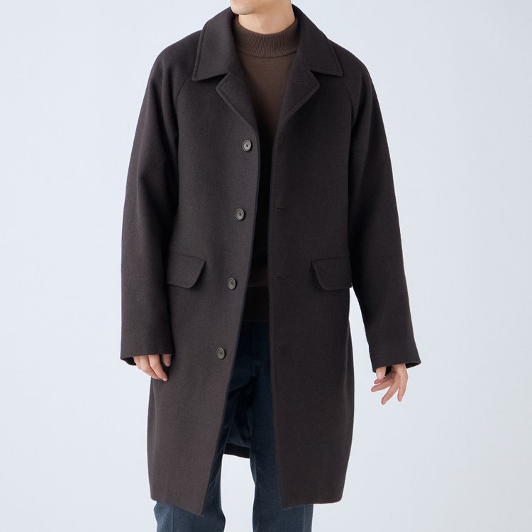 ＫＭＣブラック 【KANSAIMAN collection】【レギュラーフィット】ウールブレンド バルマカーンコート/ブラウン＆ネイビー/RE:NEWOOL 茶濃色