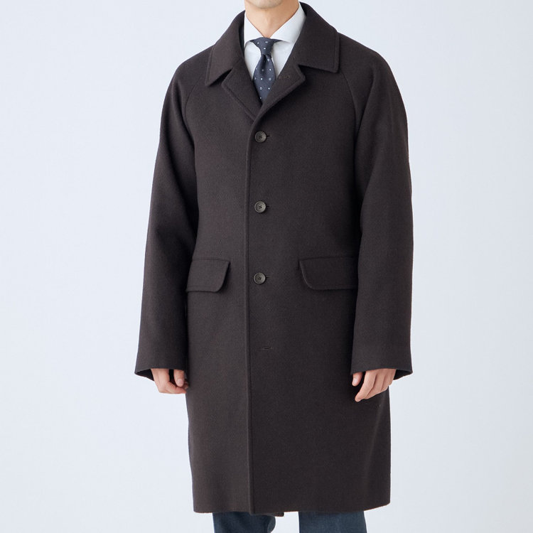 ＫＭＣブラック 【KANSAIMAN collection】【レギュラーフィット】ウールブレンド バルマカーンコート/ブラウン＆ネイビー/RE:NEWOOL 茶濃色