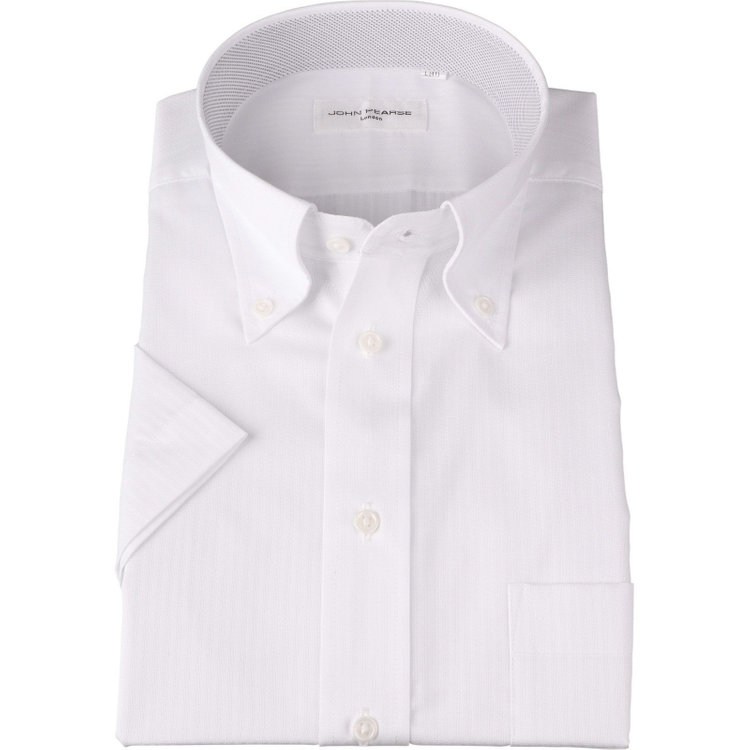 ジョンピアース 【半袖】【JOHN PEARSE White】【形態安定】ボタンダウンドレスシャツ/ホワイト×ドビーストライプ/襟裏別布/Oil guard 白