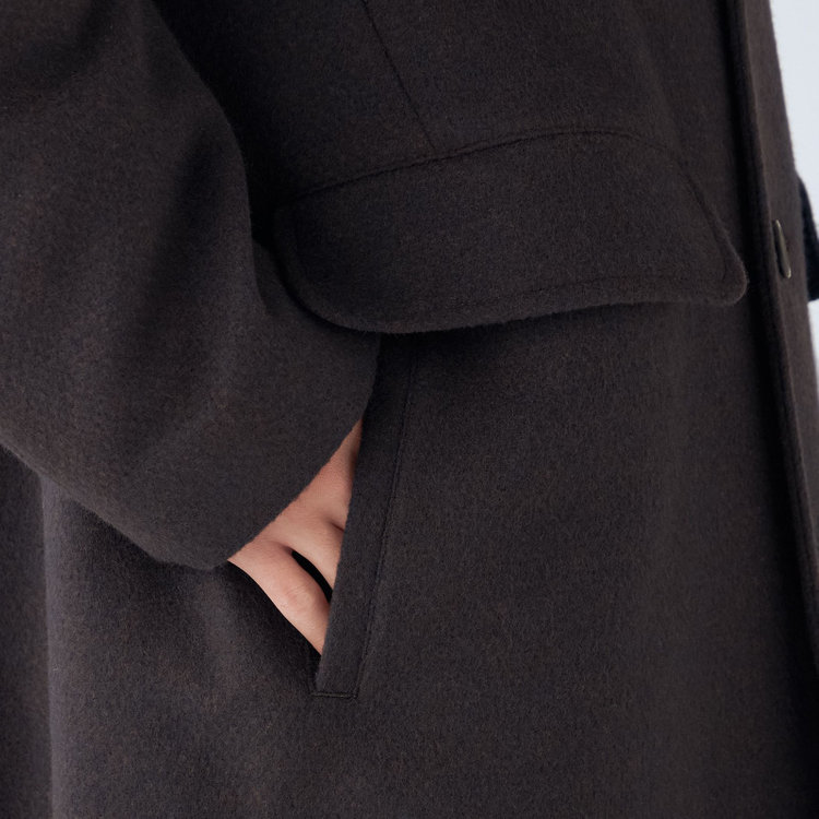 ＫＭＣブラック 【KANSAIMAN collection】【レギュラーフィット】ウールブレンド バルマカーンコート/ブラウン＆ネイビー/RE:NEWOOL 茶濃色