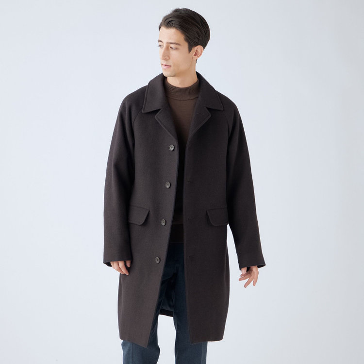 ＫＭＣブラック 【KANSAIMAN collection】【レギュラーフィット】ウールブレンド バルマカーンコート/ブラウン＆ネイビー/RE:NEWOOL 茶濃色