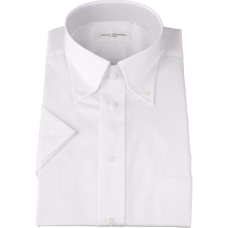 ジョンピアース 【半袖】【JOHN PEARSE White】【形態安定】ボタンダウンドレスシャツ/ホワイト×ドビーストライプ/襟裏別布/Oil guard 白